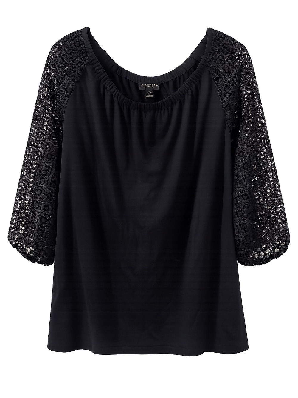 Talbots Plus Black Lace  Top 1X Crochet Sleeve Blouse Stretch Casual Career